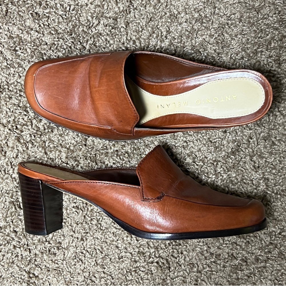 Antonio Melani Prelude Brown Leather Women's Mules, Size 7 - Picture 2 of 10